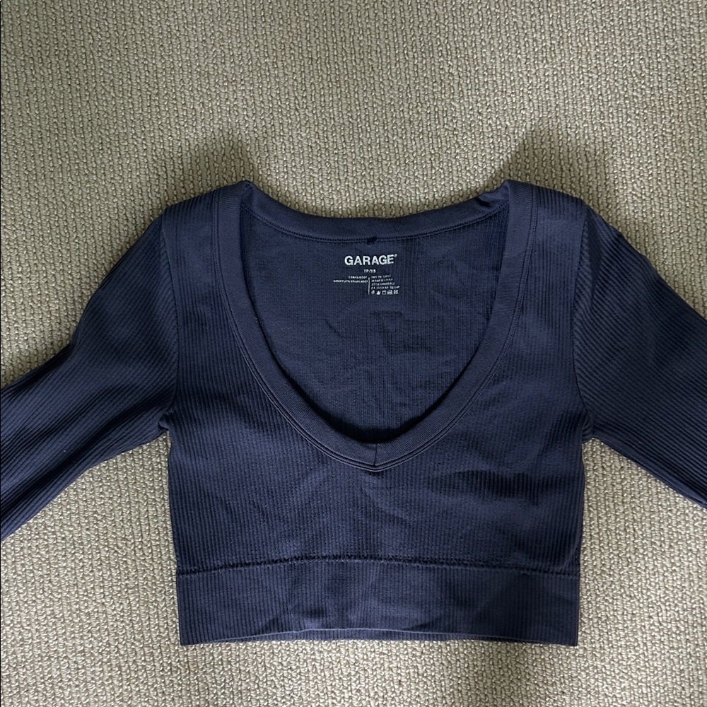 Garage Deep Blue Ribbed V-Neck Bodysuit